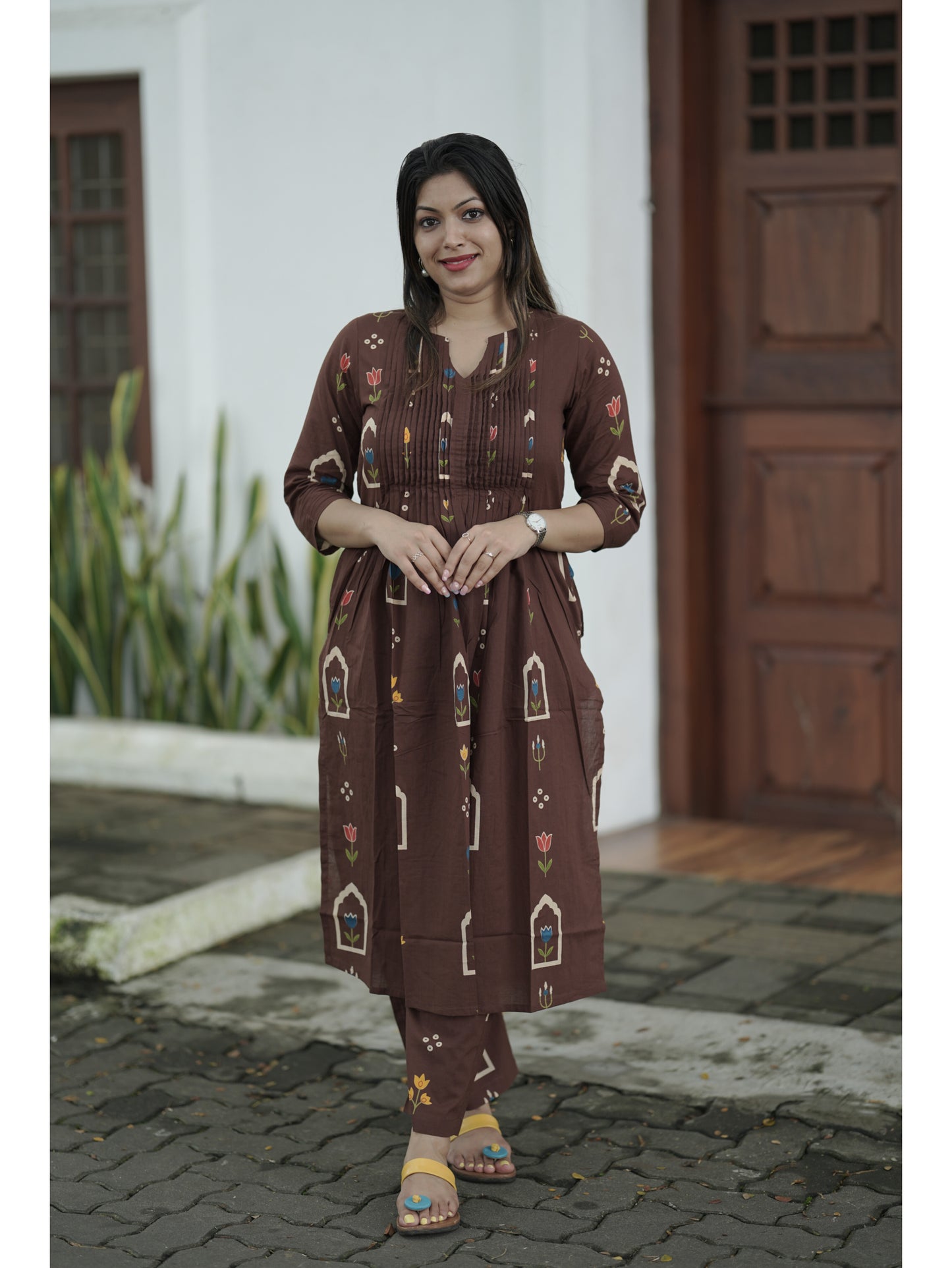 Brown Sanganeri Floral Co-ord Set