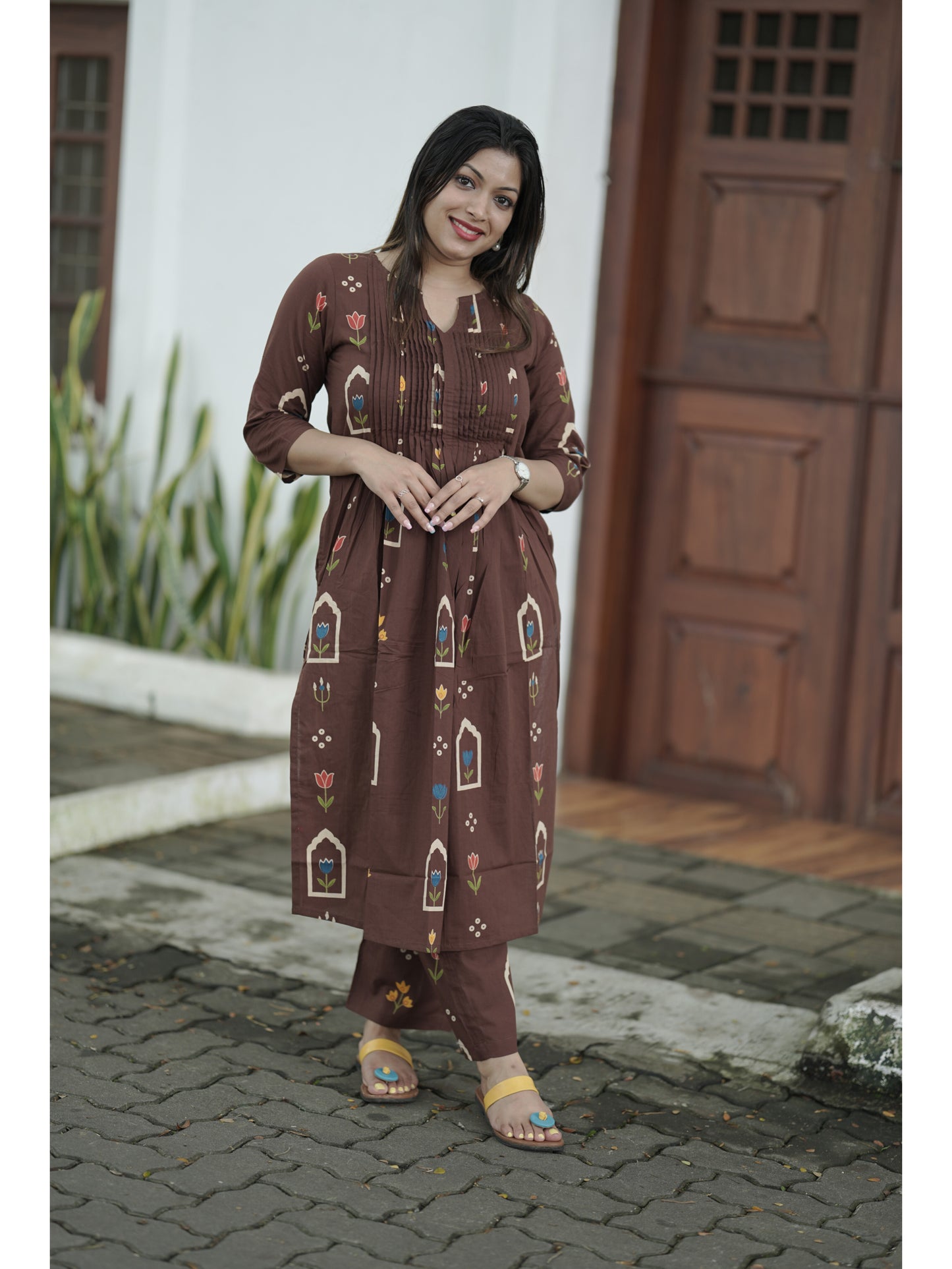 Brown Sanganeri Floral Co-ord Set