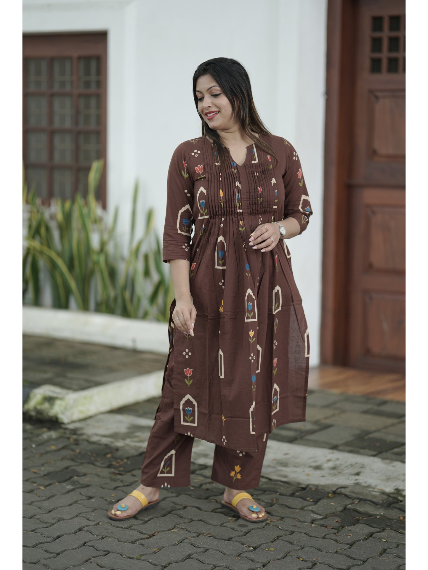 Brown Sanganeri Floral Co-ord Set