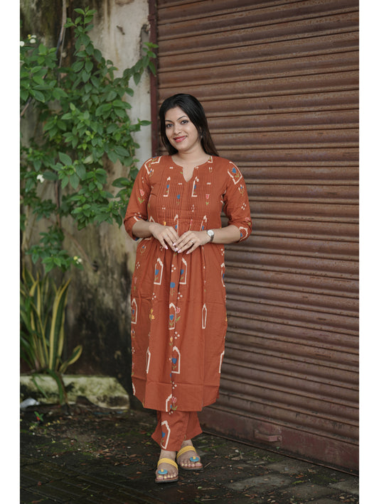 Rust orange Sanganeri Floral Co-ord Set