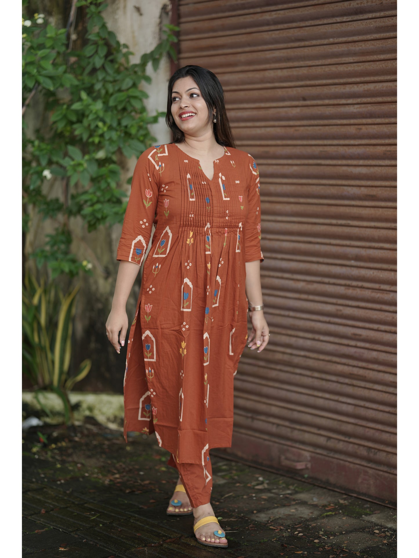 Rust orange Sanganeri Floral Co-ord Set