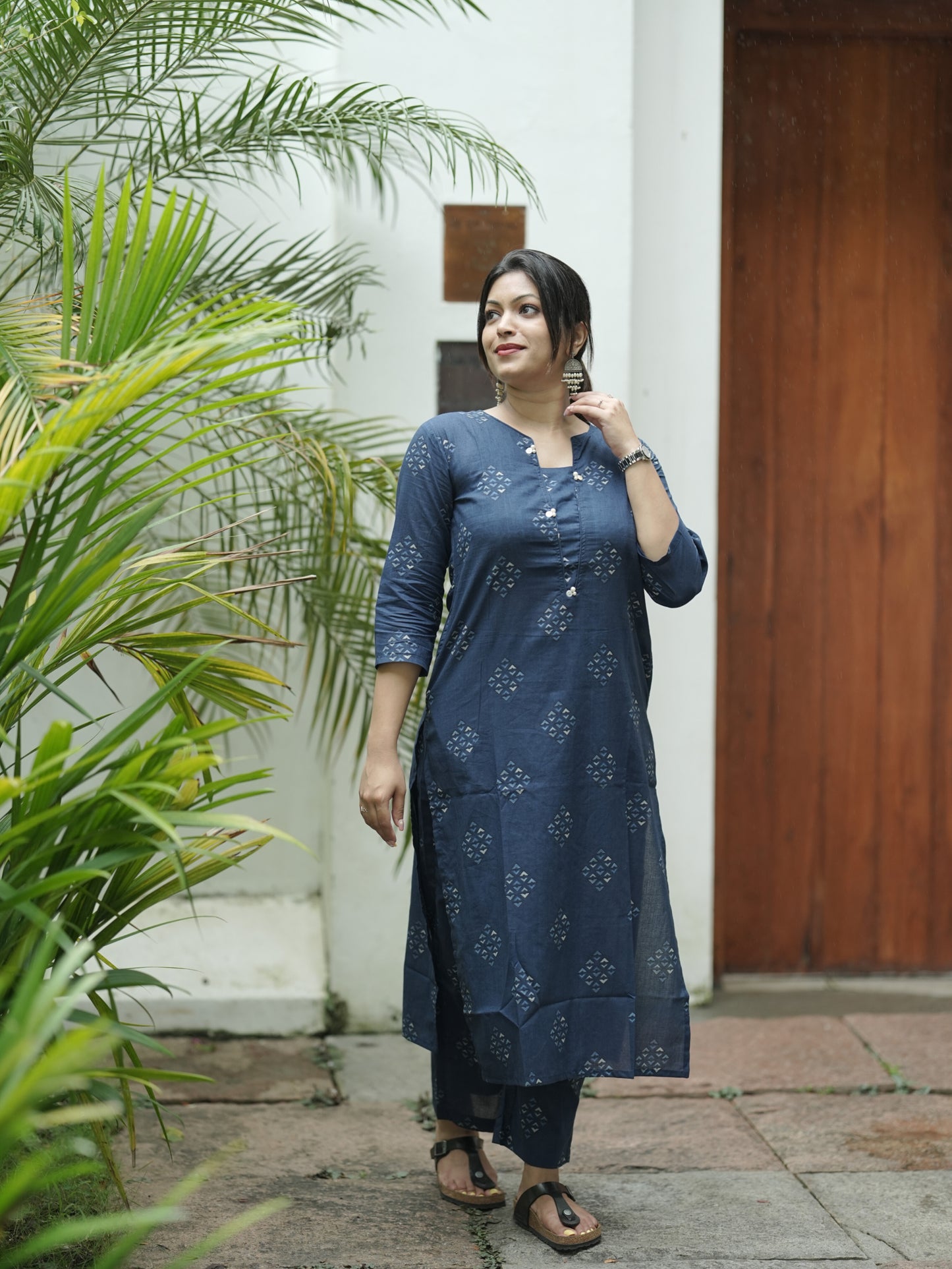 Navy Blue Geometry Print Co-ord Set