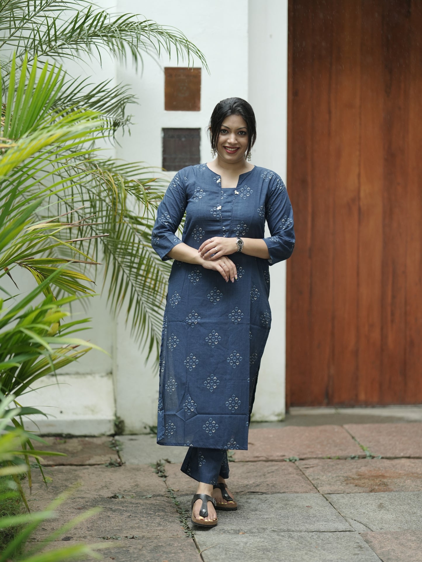 Navy Blue Geometry Print Co-ord Set