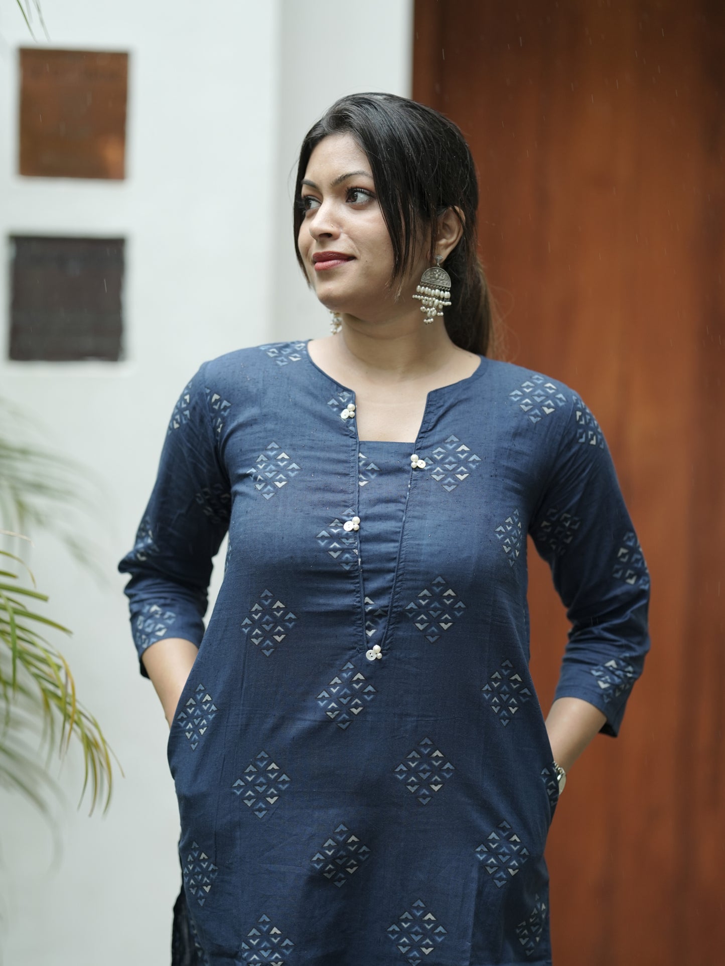 Navy Blue Geometry Print Co-ord Set