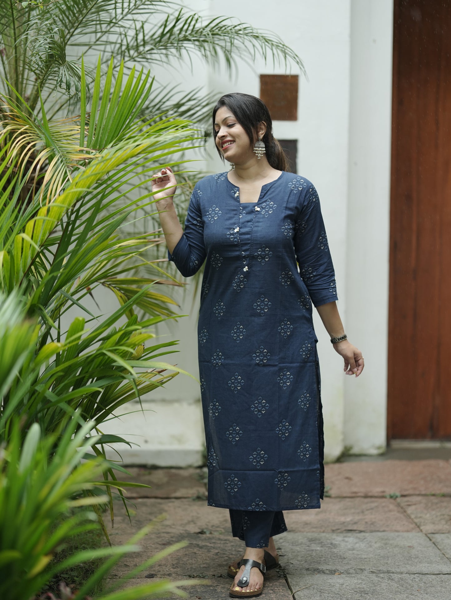 Navy Blue Geometry Print Co-ord Set