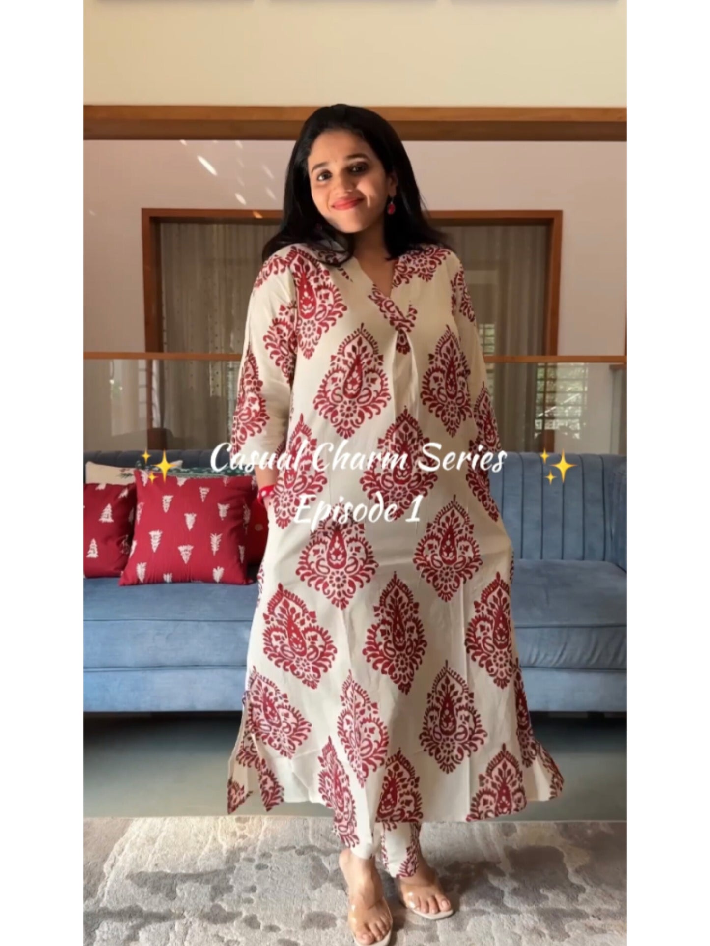 Light Peach Maroon Floral Cotton Co-ord Set