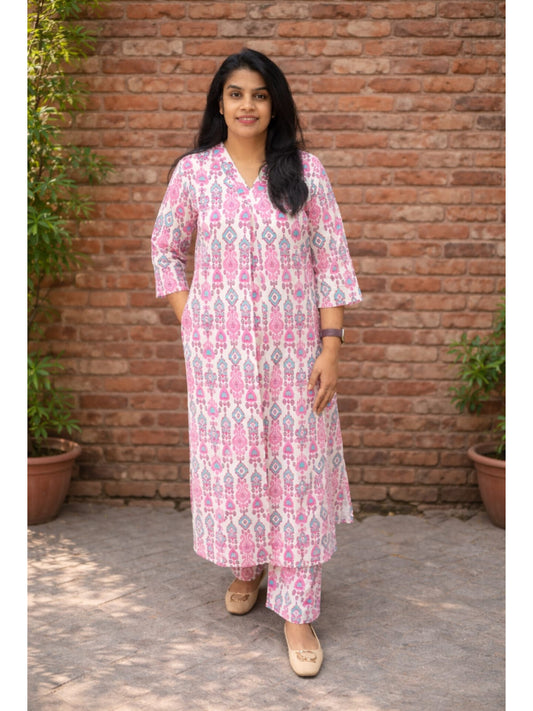 Pink Ikkat Cotton Co-ord Set