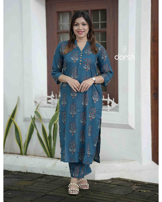 Teal Blue Floral Co-ord Set