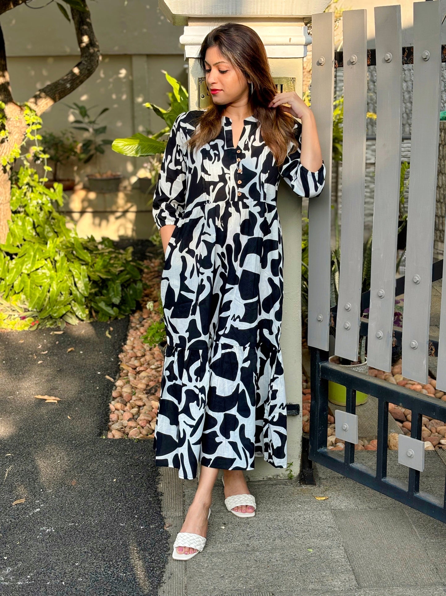 Cow Print Cotton Maxi-Dress