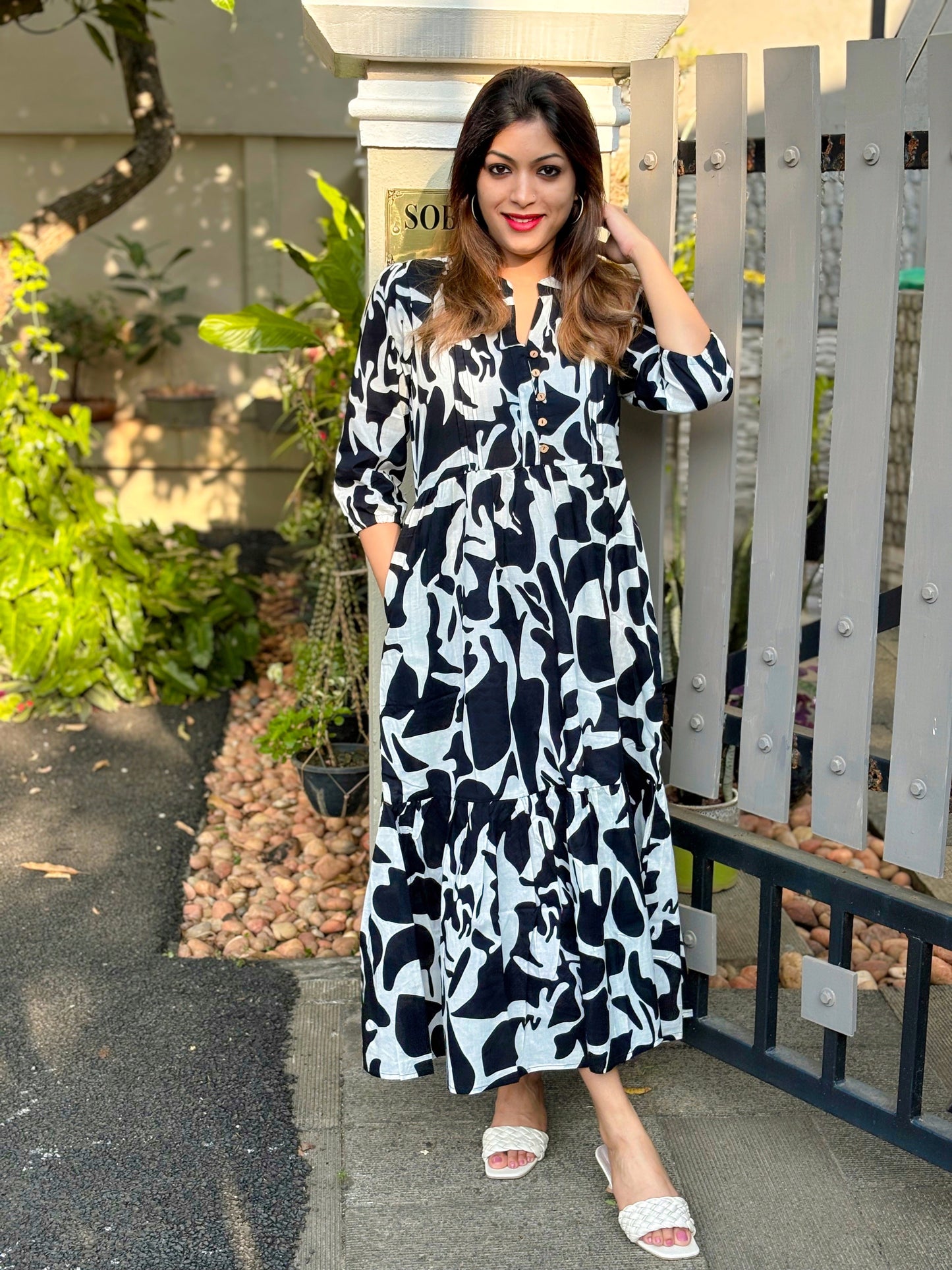 Cow Print Cotton Maxi-Dress