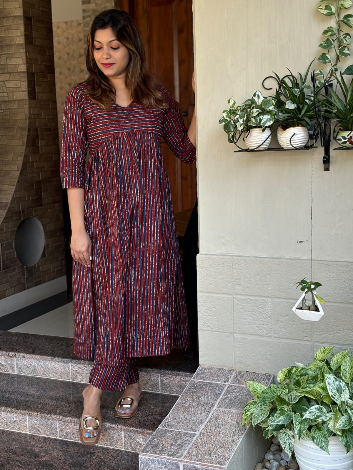 Ajrakh Stripes Maroon Co-ord Set