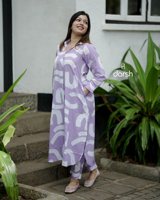 Abstract Lavender Print Collar Co-ord Set