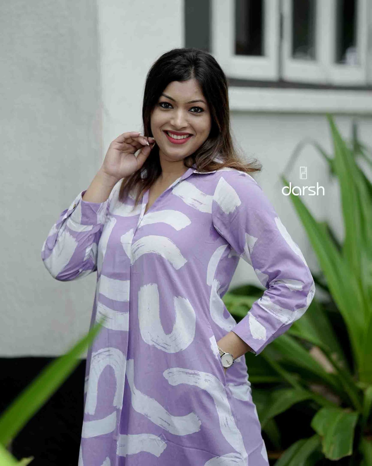 Abstract Lavender Print Collar Co-ord Set