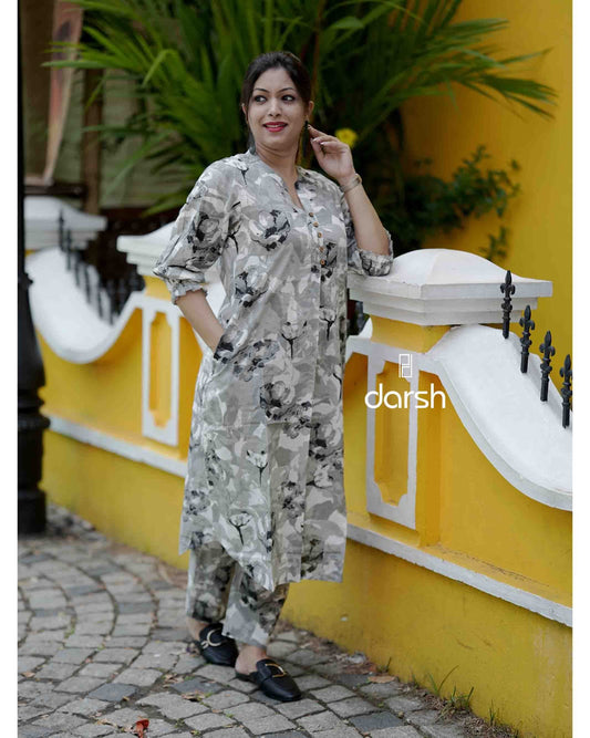 Grey and white Floral Co-ord Set