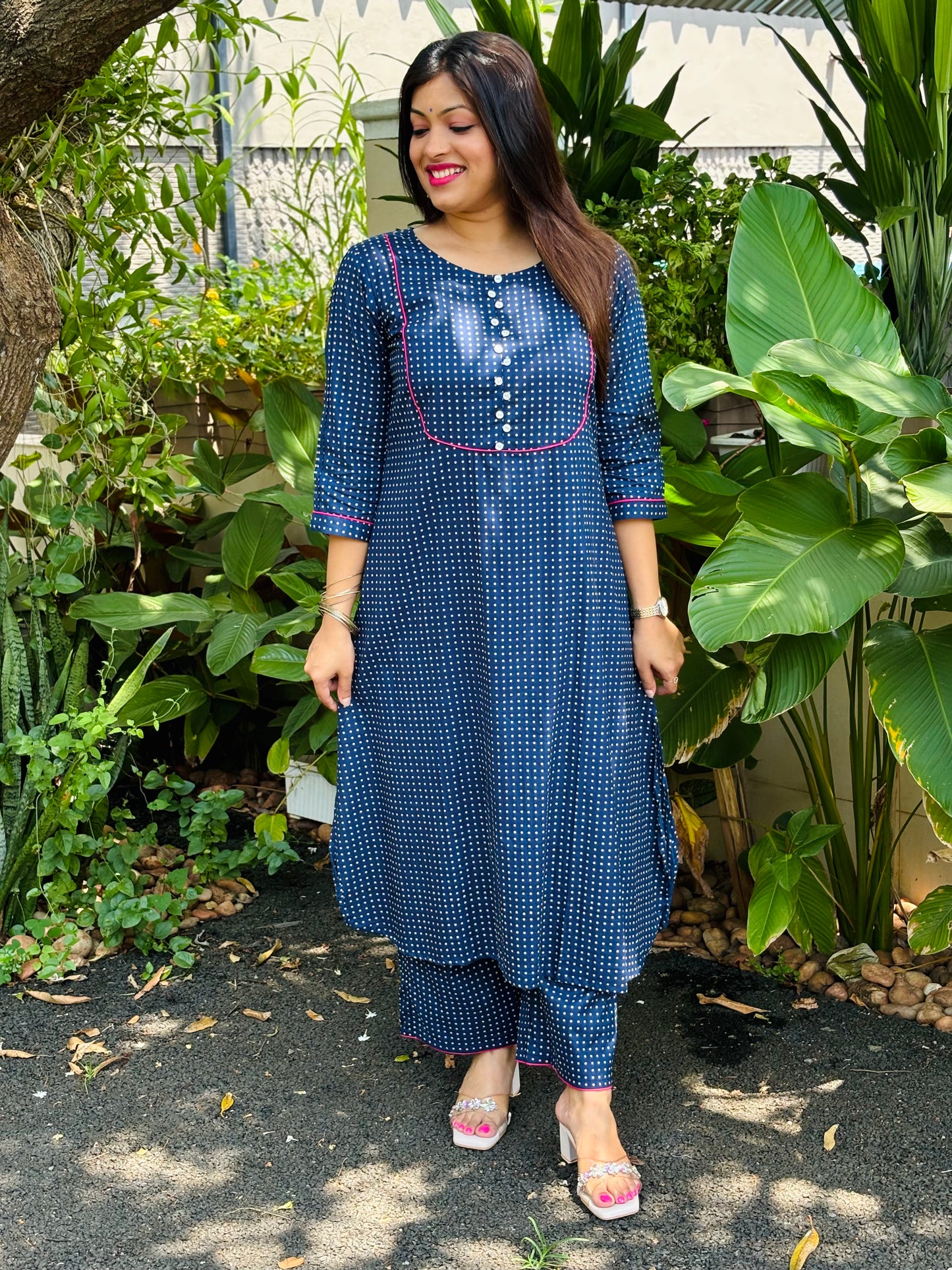 Small Navy Blue Polka Dots Cotton Co-ord Set