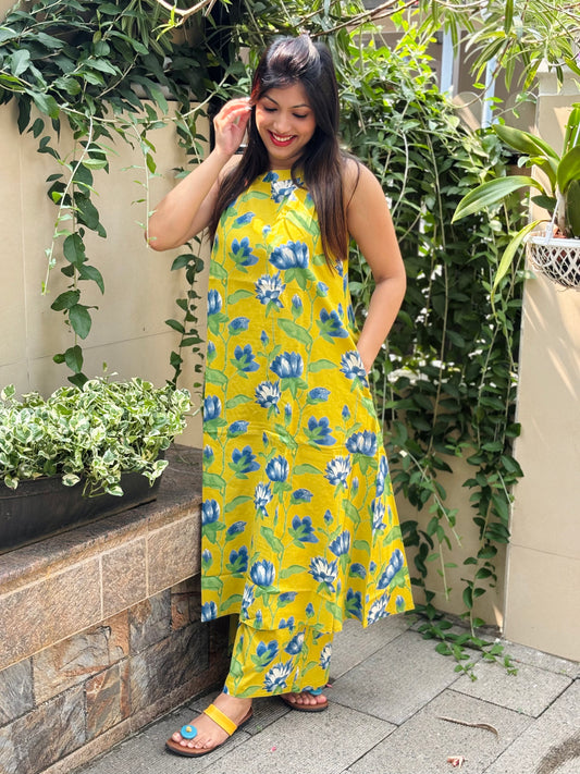 Sleeveless Sunshine Yellow Floral Co-ord Set