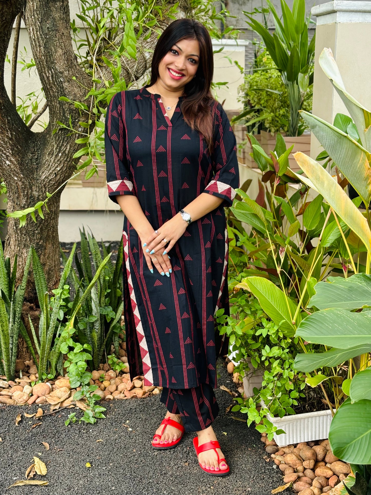Black abstract print with border style co-ord set