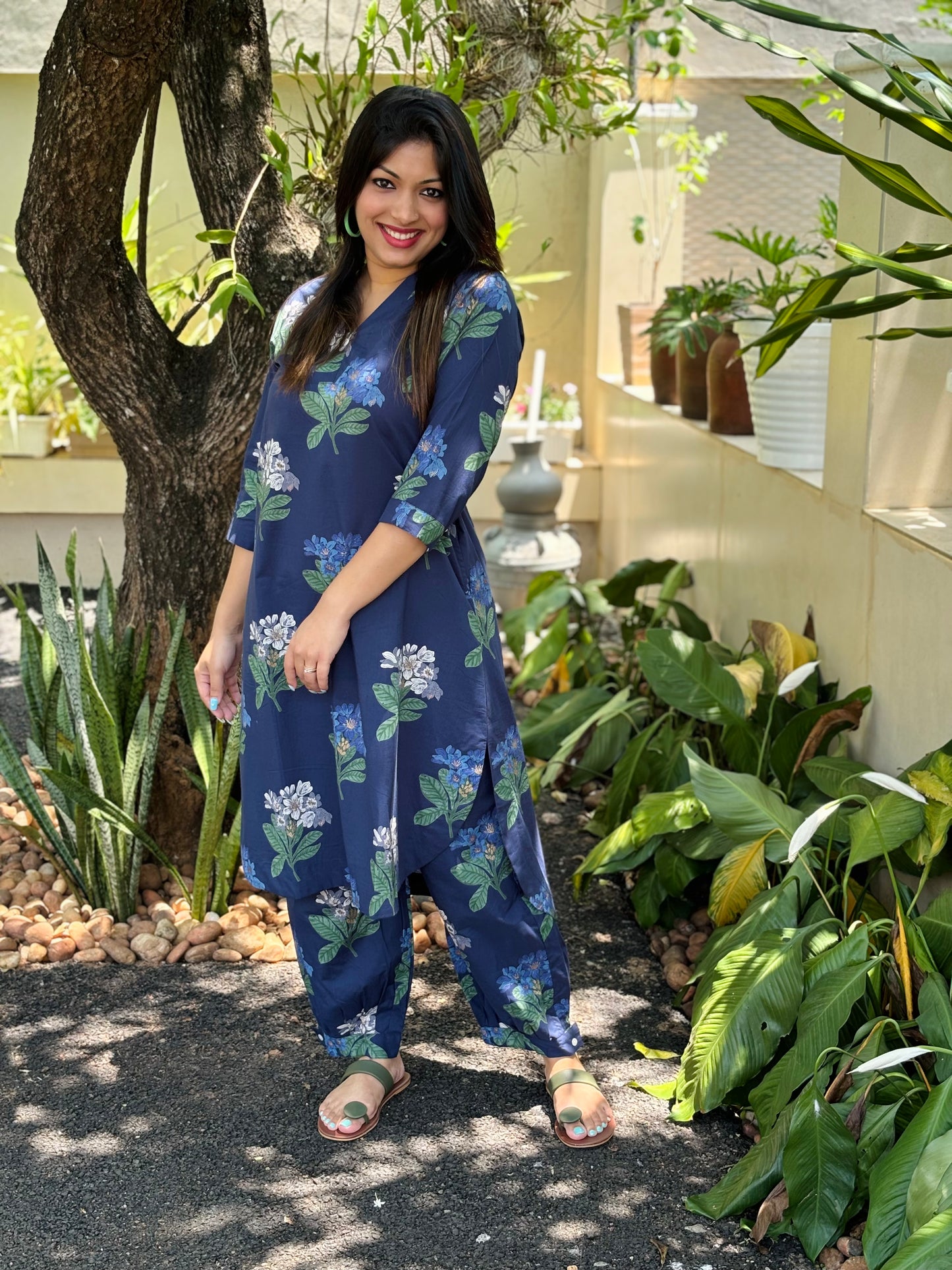 Afghani Navy Blue Floral Cotton Co-ord Set