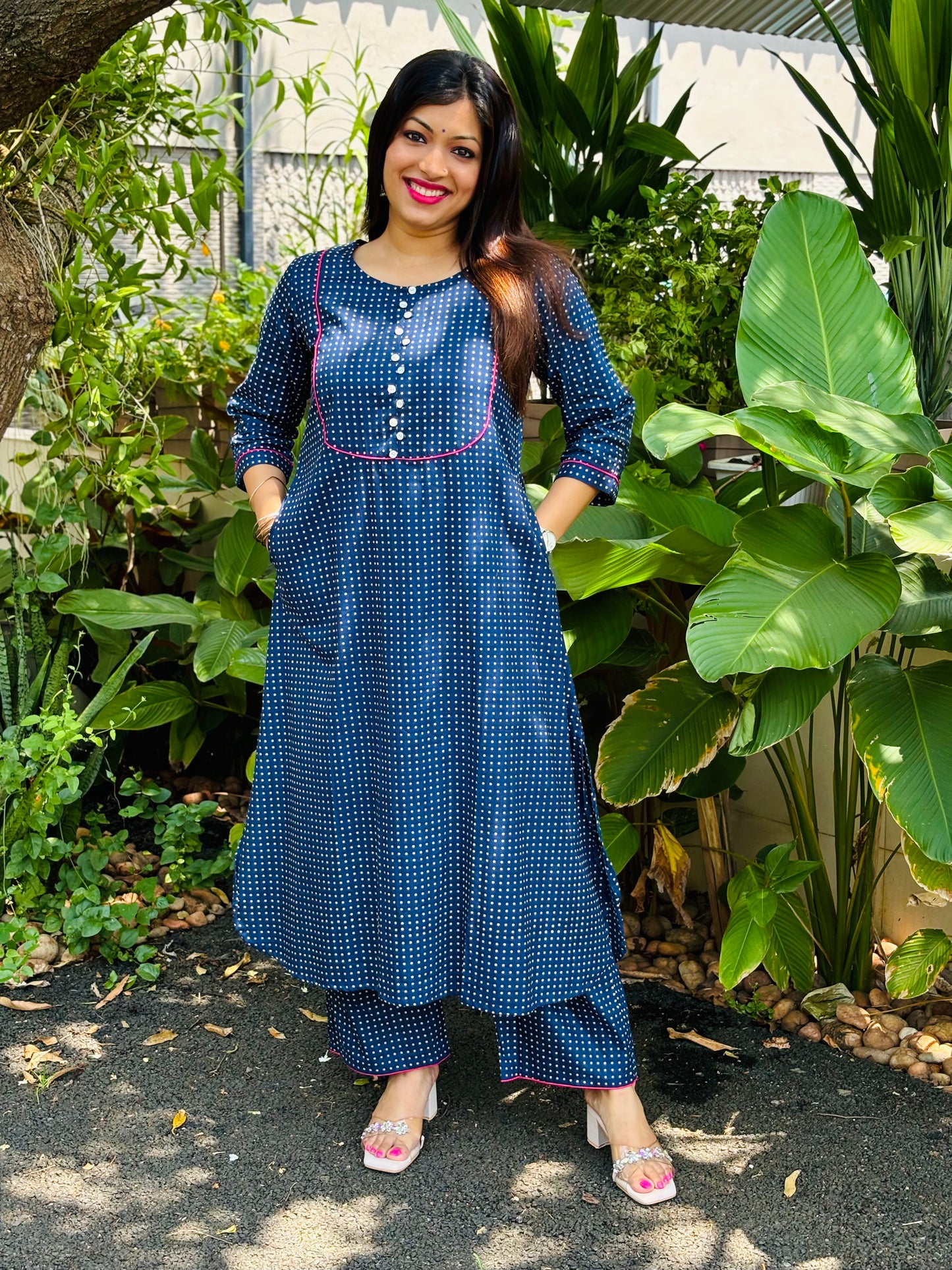 Small Navy Blue Polka Dots Cotton Co-ord Set