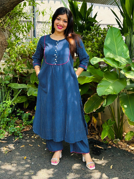Small Navy Blue Polka Dots Cotton Co-ord Set
