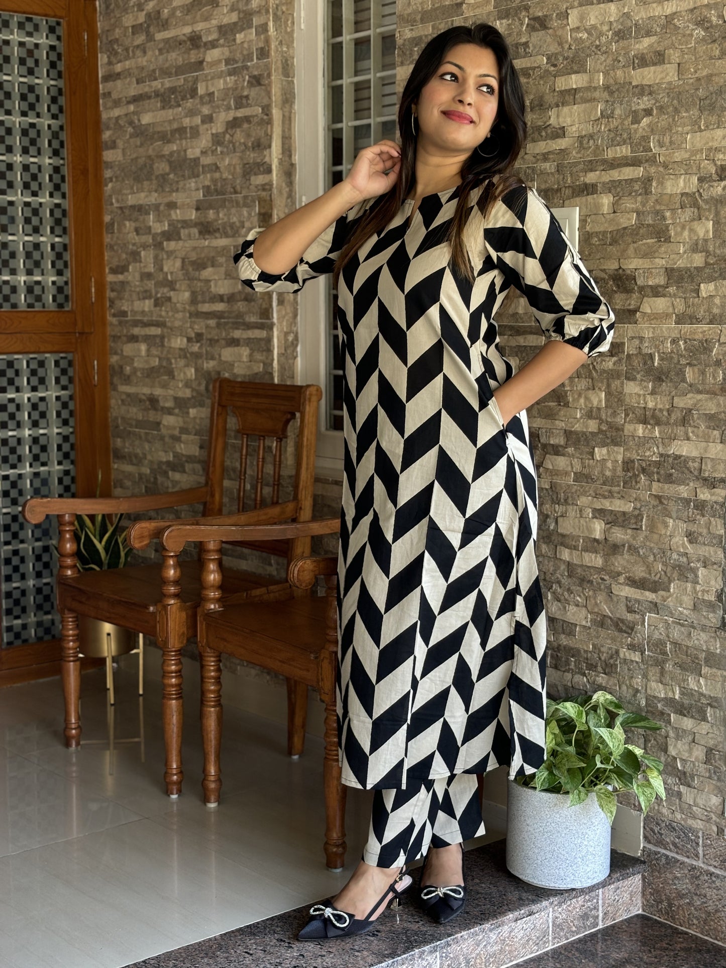 Abstract Black Print Cotton Co-ord Set