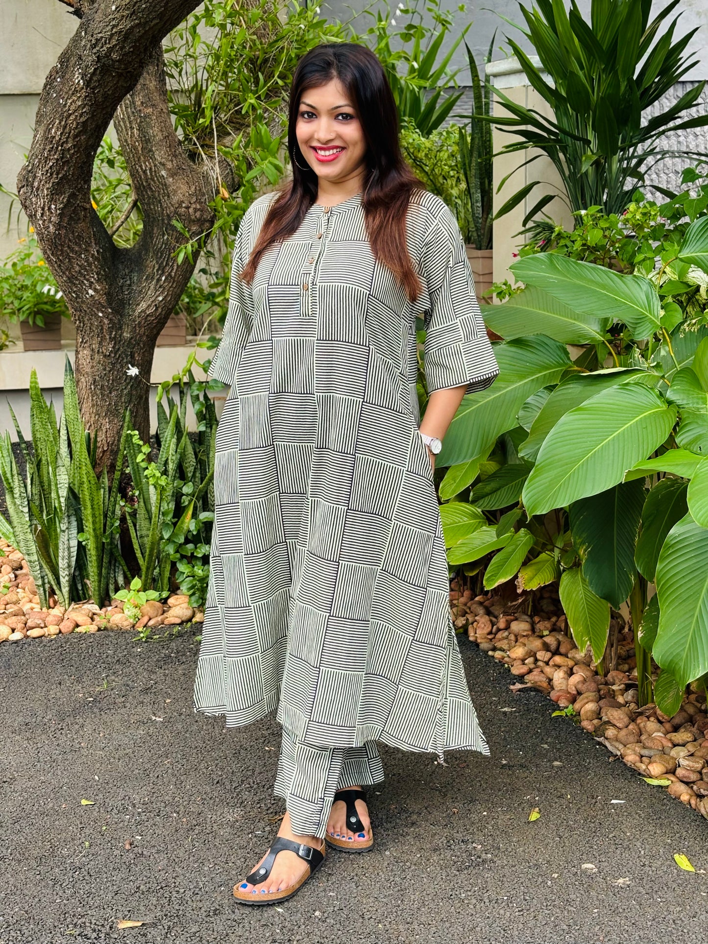 Black Stripes Kaftan Co-ord Set