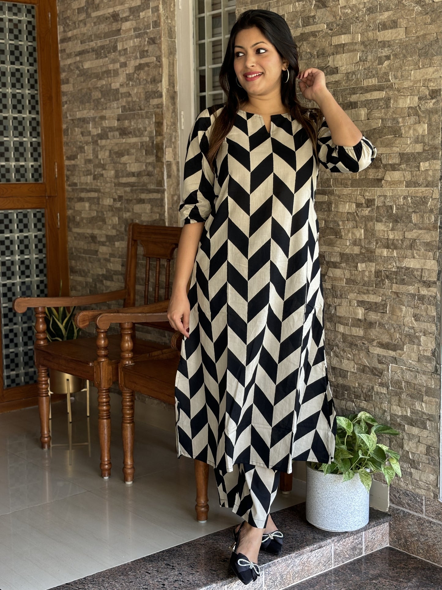 Abstract Black Print Cotton Co-ord Set