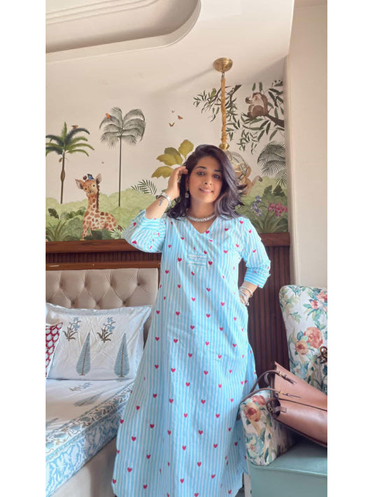 Blue Heart Cotton Co-ord Set Product Code : D131BLUEHEART