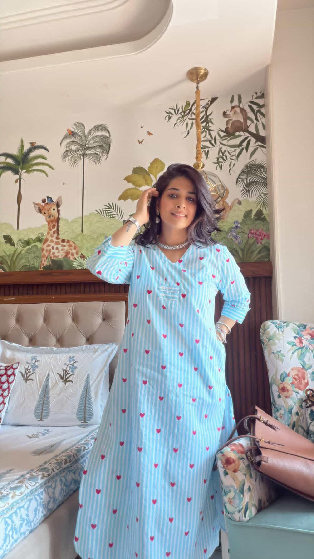 Blue Heart Cotton Co-ord Set Product Code : D131BLUEHEART