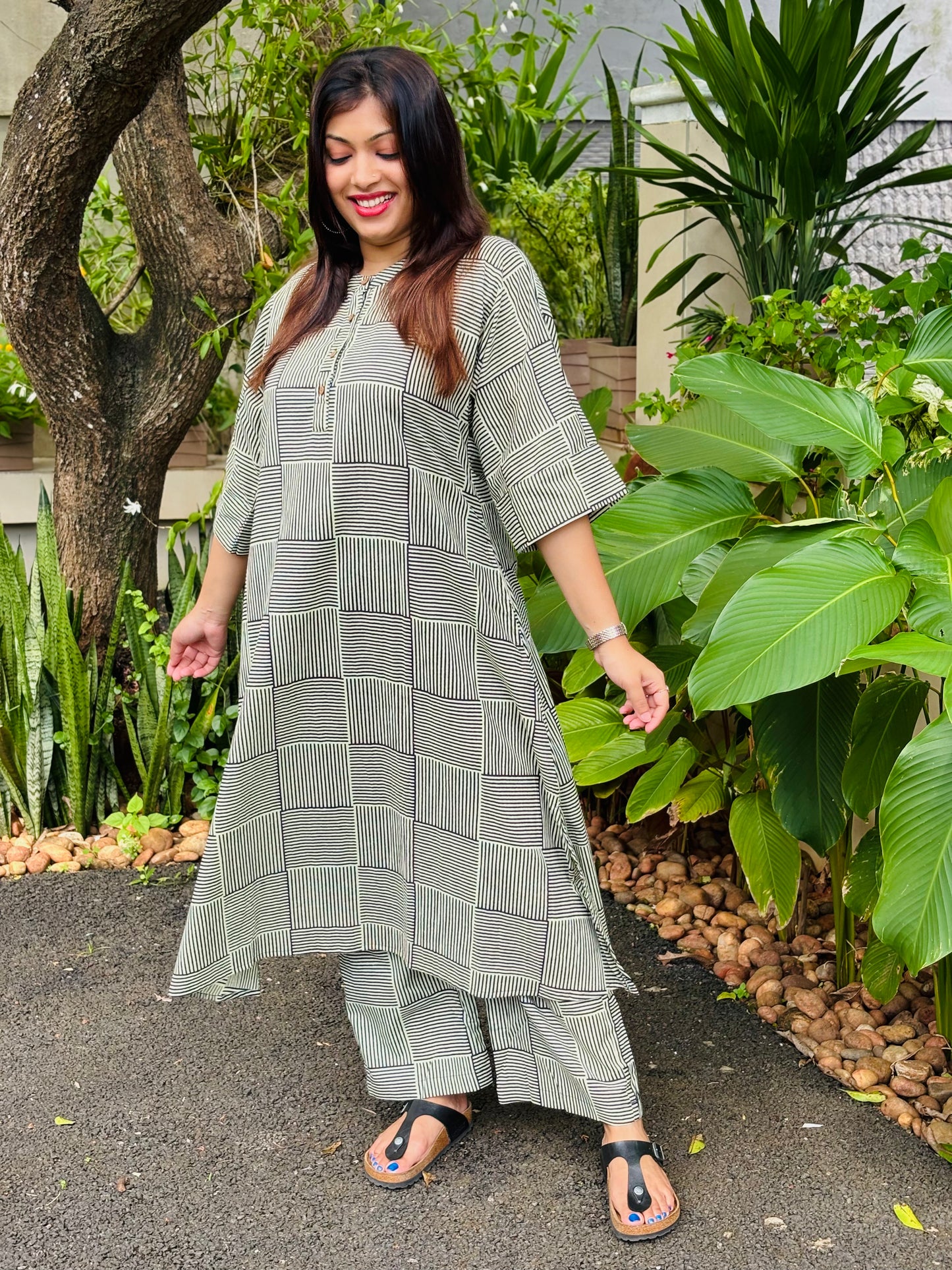 Black Stripes Kaftan Co-ord Set