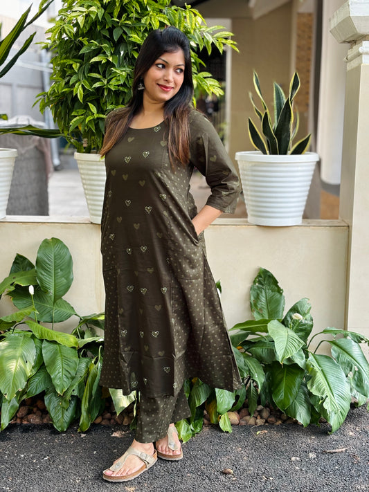 Mehendi Green Hearts Cotton Co-ord Set