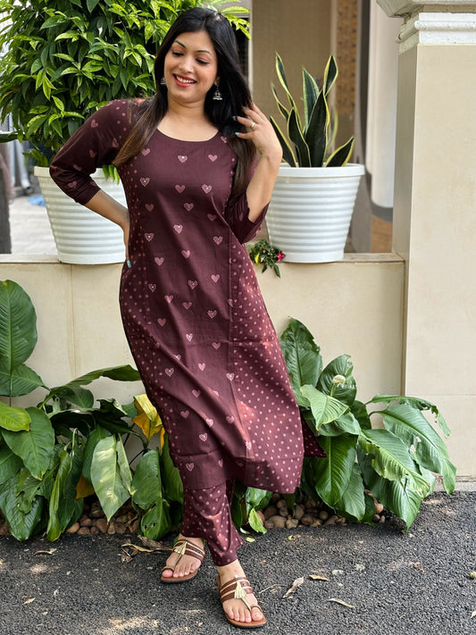 Brown Hearts Cotton Co-ord Set