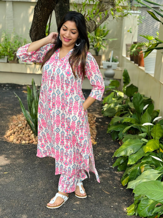 Pink Ikkat Cotton Co-ord Set