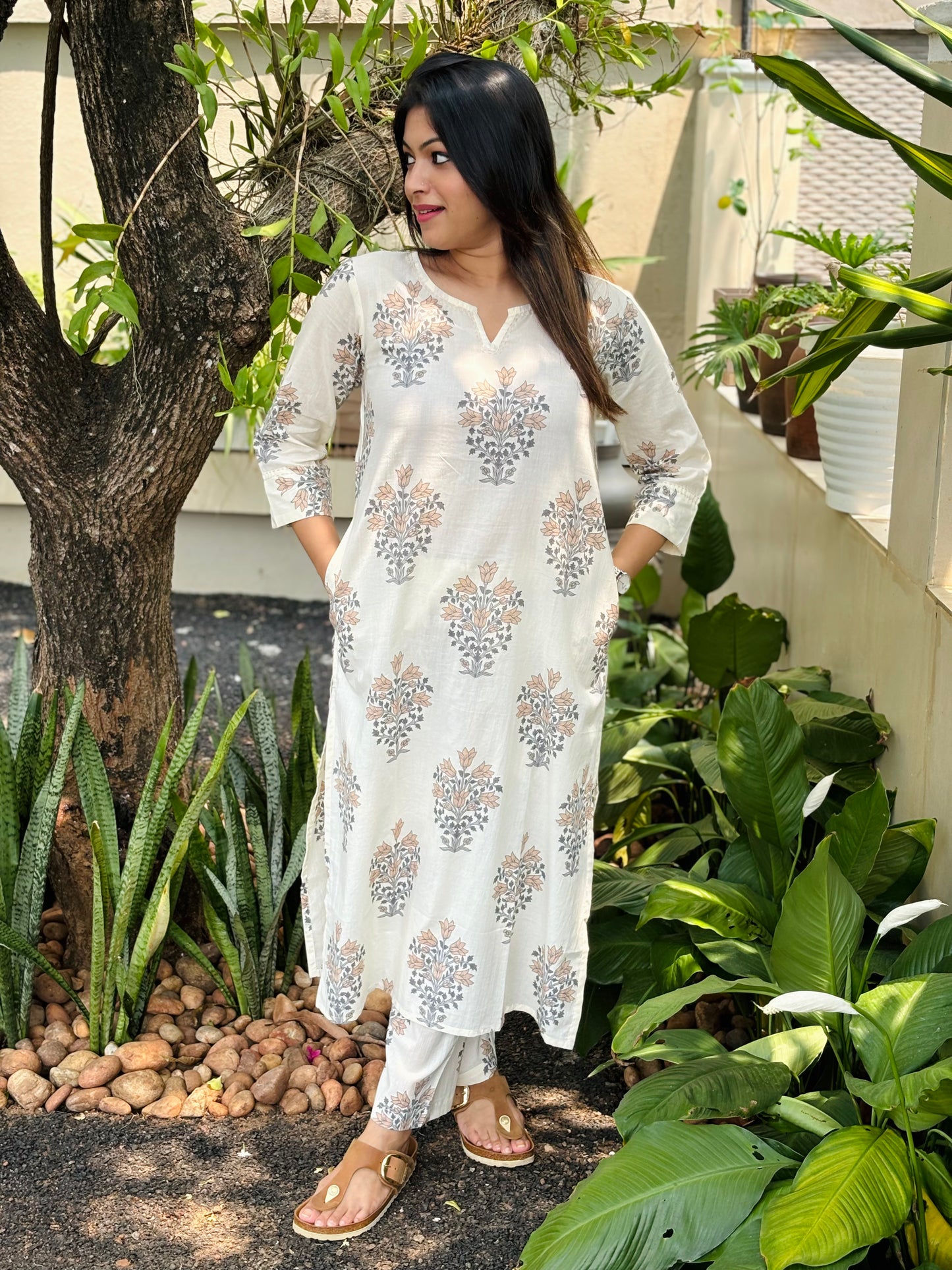 Office co-ord Peach Floral Cotton Co-ord Set Product Code : D126PEACH