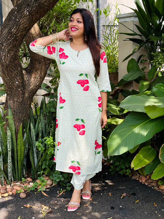Light Pista Green Floral Cotton Co-ord Set