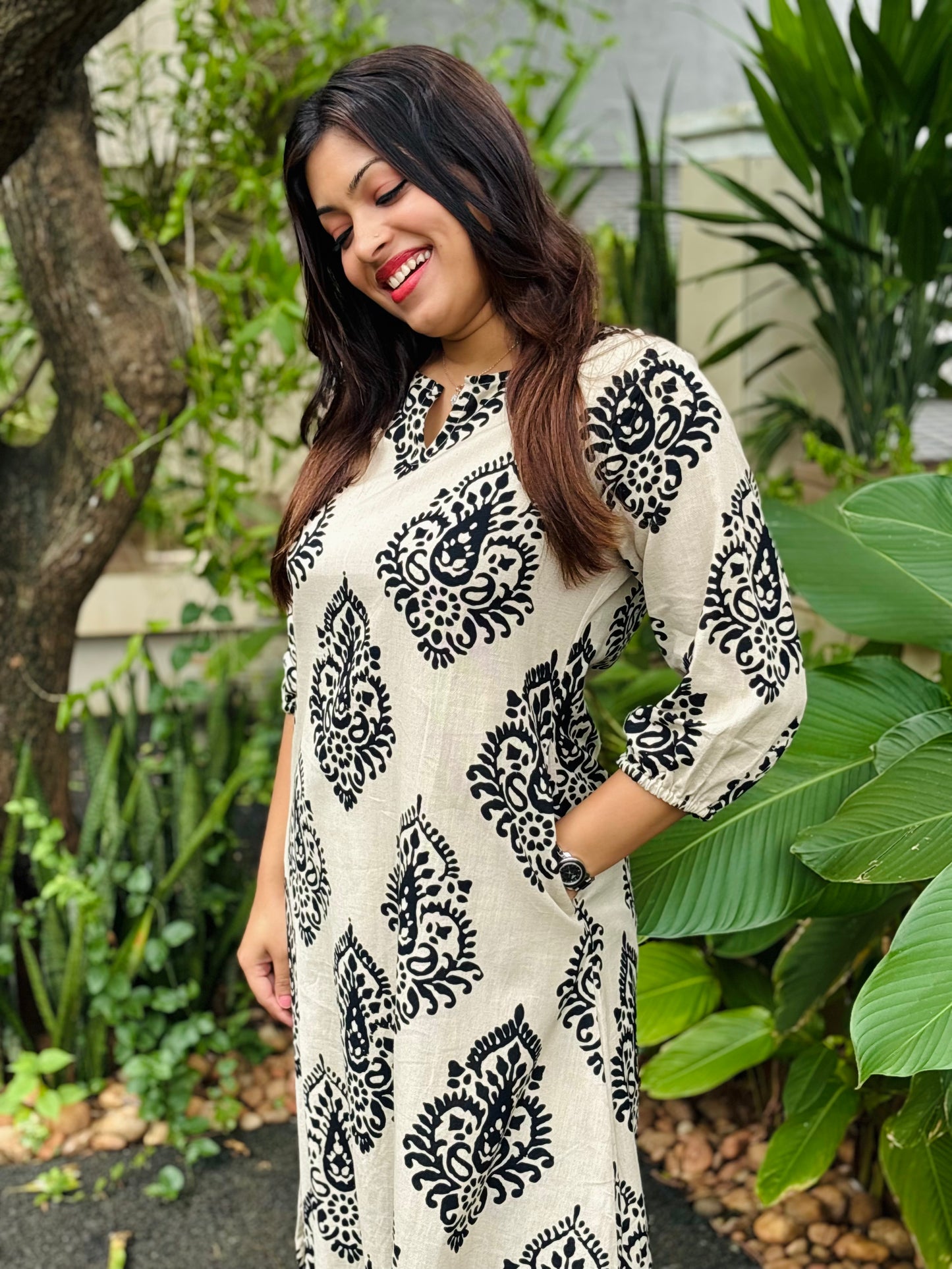 Beige and Black Floral Co-ord Set