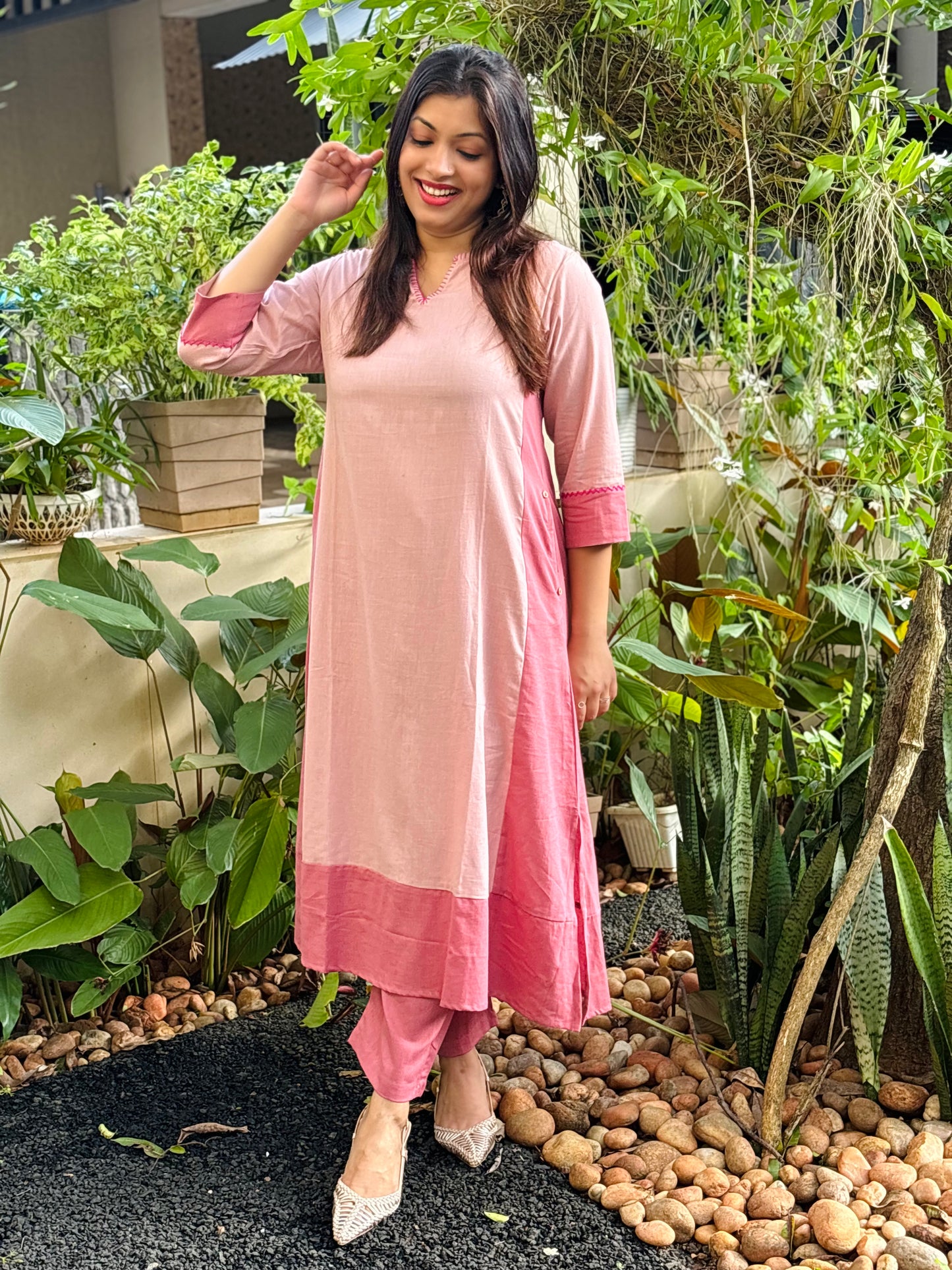 Light and Dark Peach Plain Cotton Co-ord Set