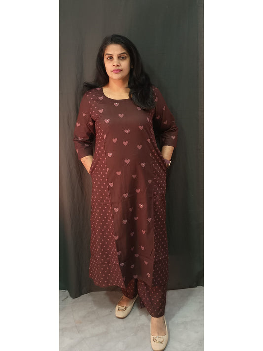 Brown Hearts Cotton Co-ord Set