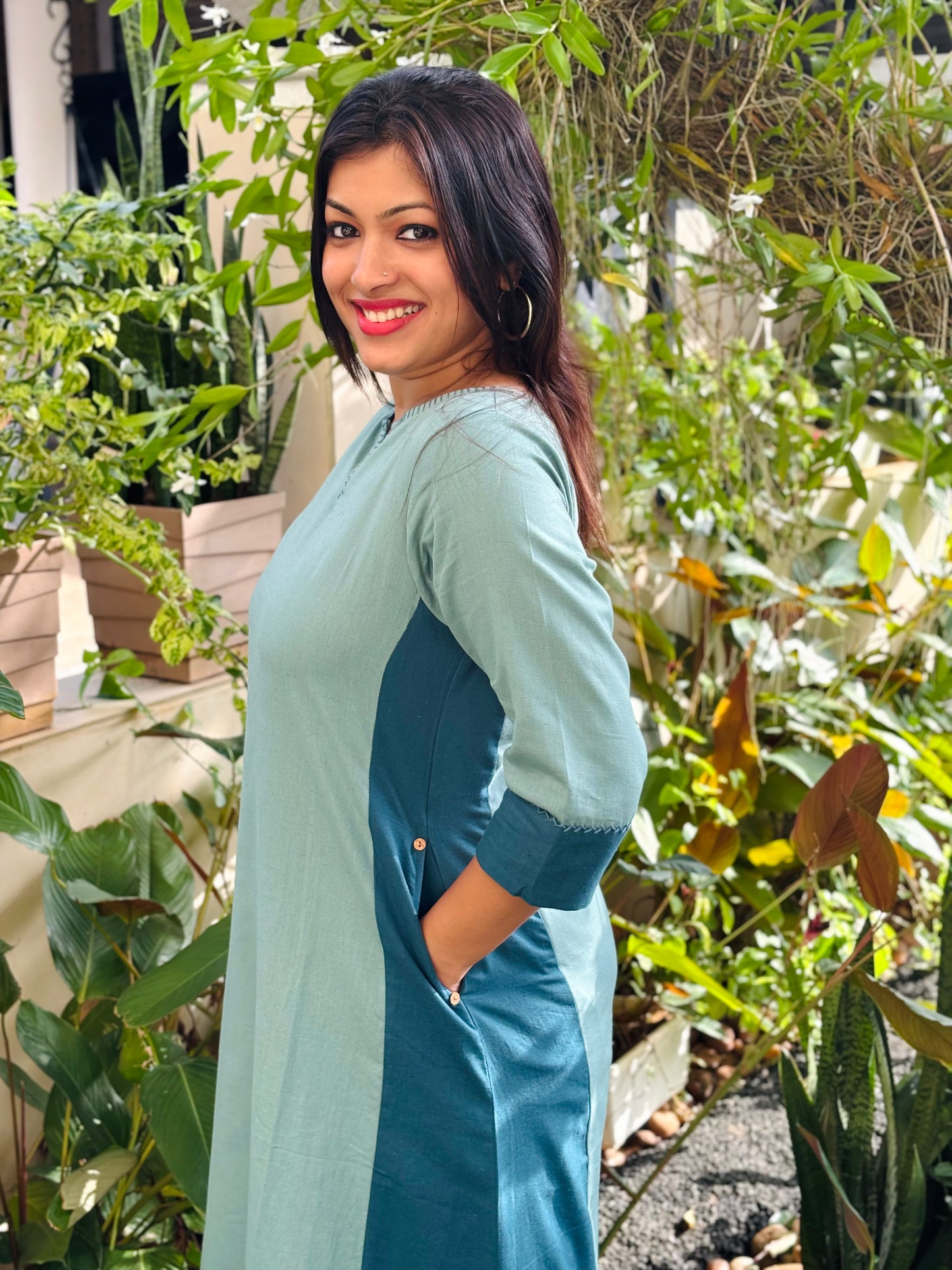 Light and Dark Sea Green Plain Cotton Co-ord Set