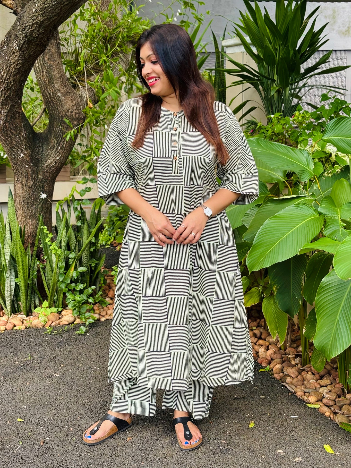 Black Stripes Kaftan Co-ord Set