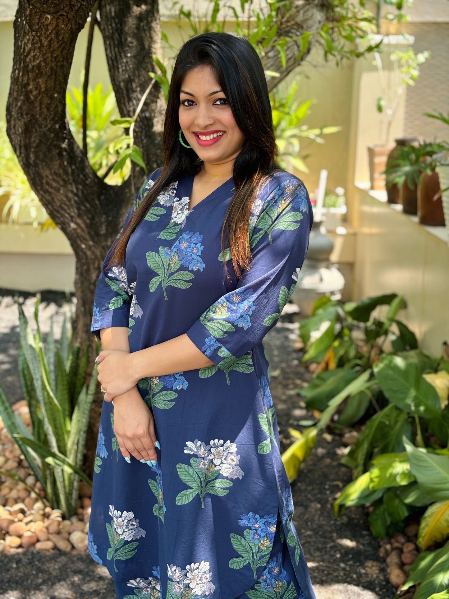 Afghani Navy Blue Floral Cotton Co-ord Set