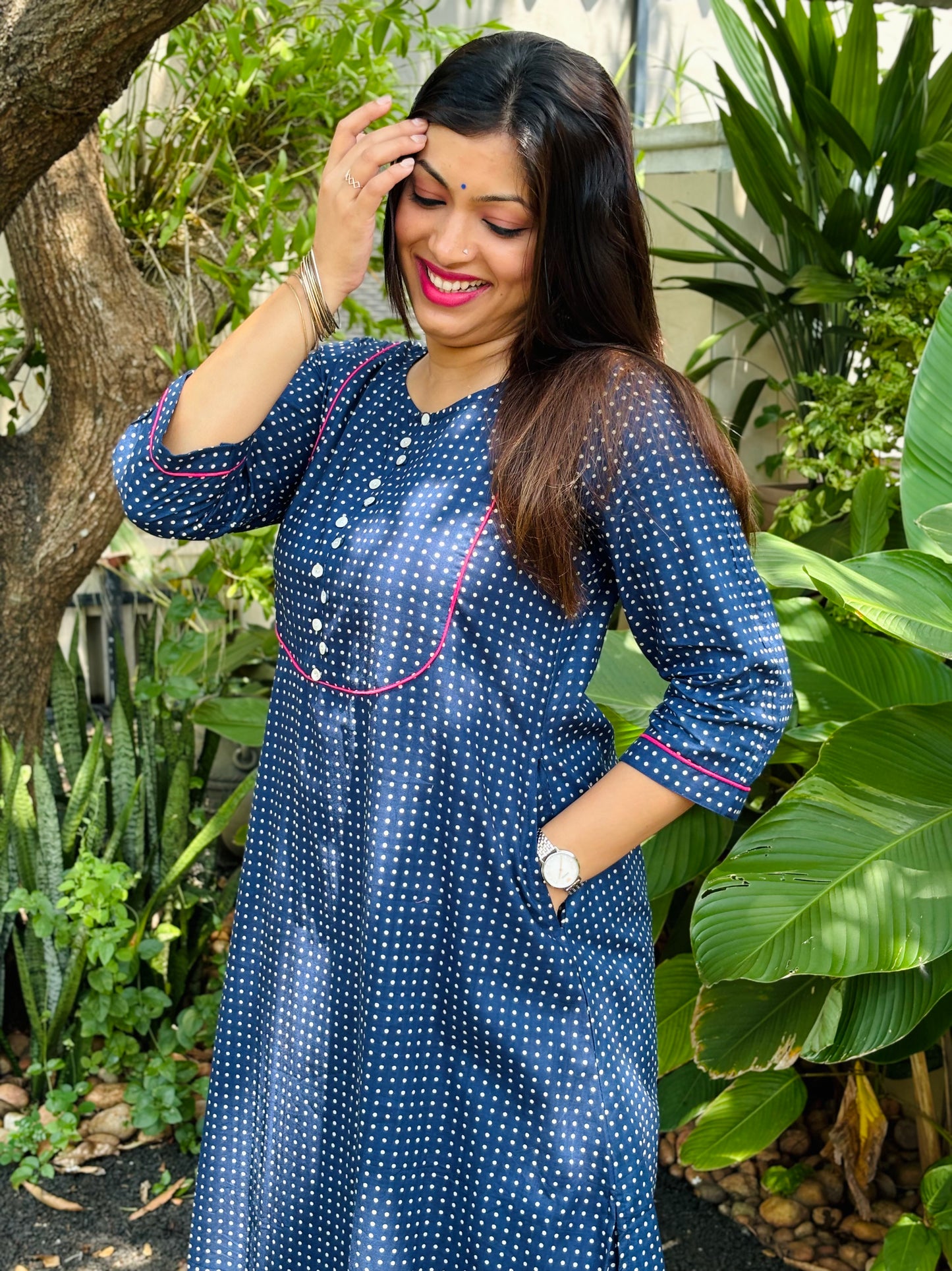 Small Navy Blue Polka Dots Cotton Co-ord Set