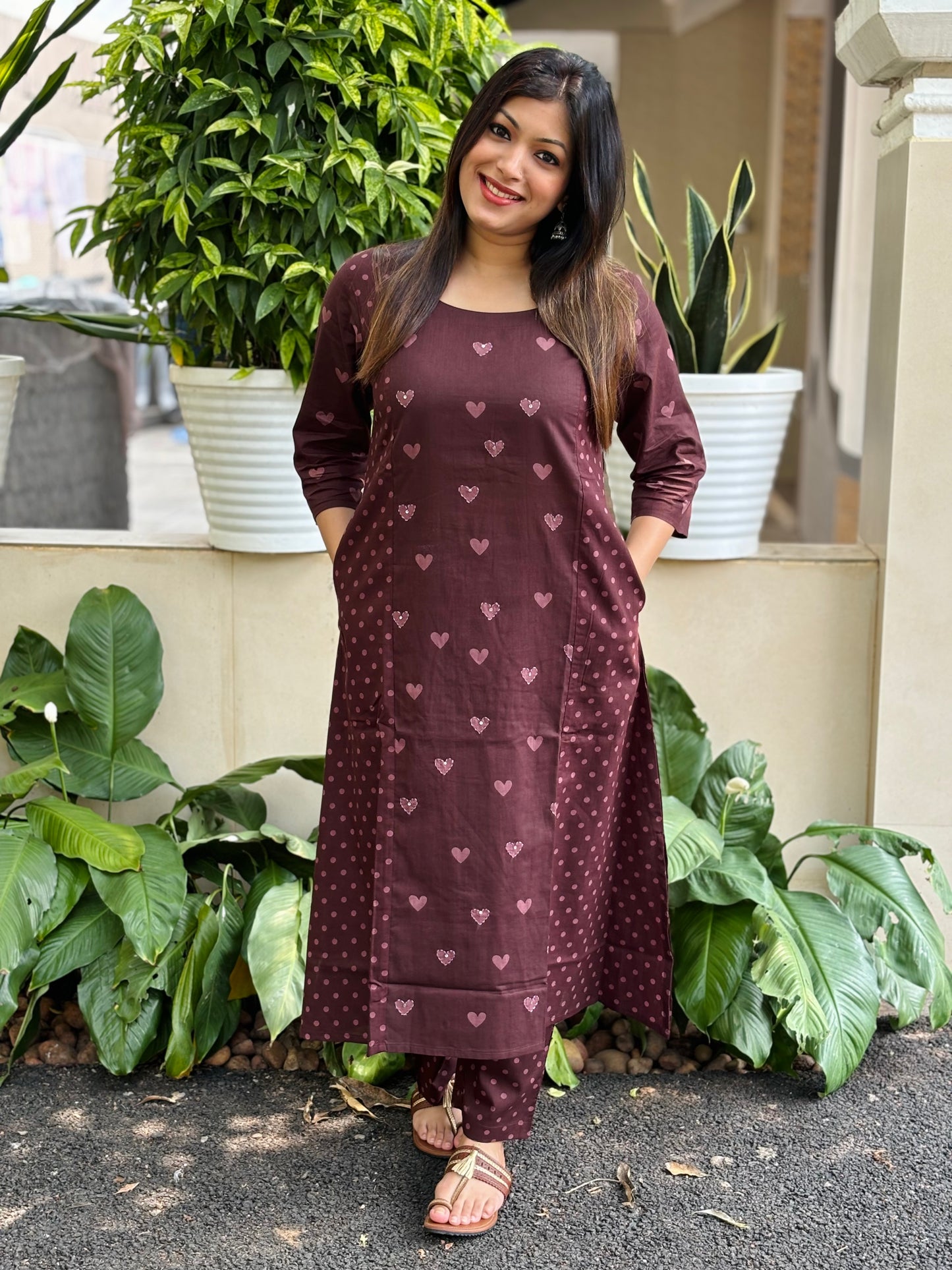 Brown Hearts Cotton Co-ord Set