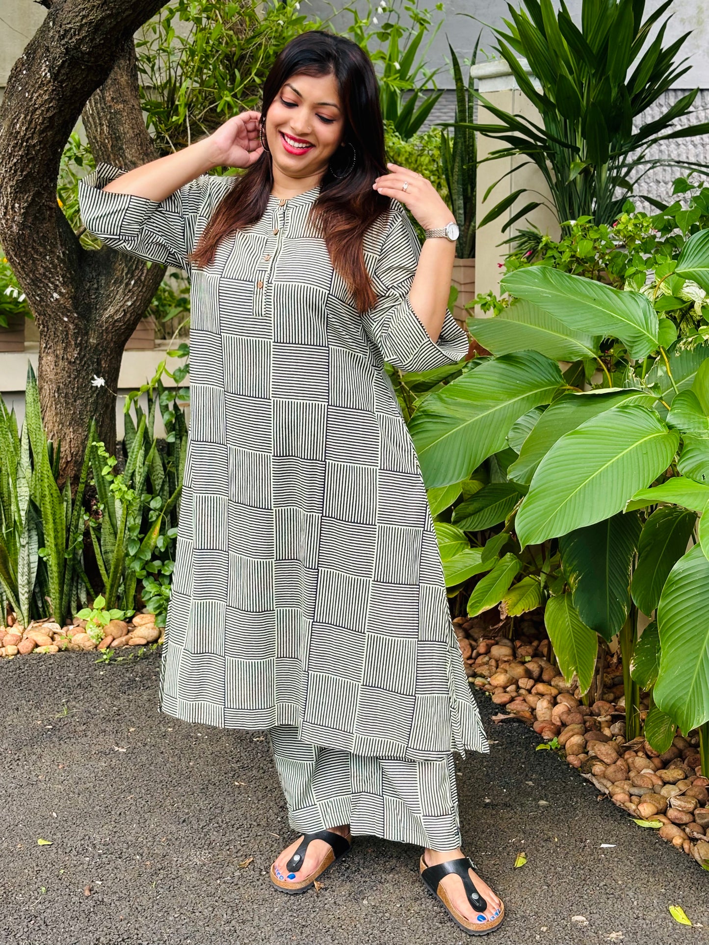 Black Stripes Kaftan Co-ord Set