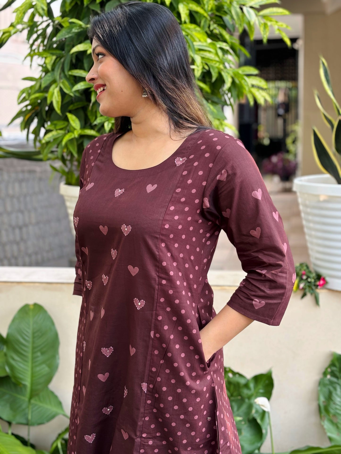 Brown Hearts Cotton Co-ord Set