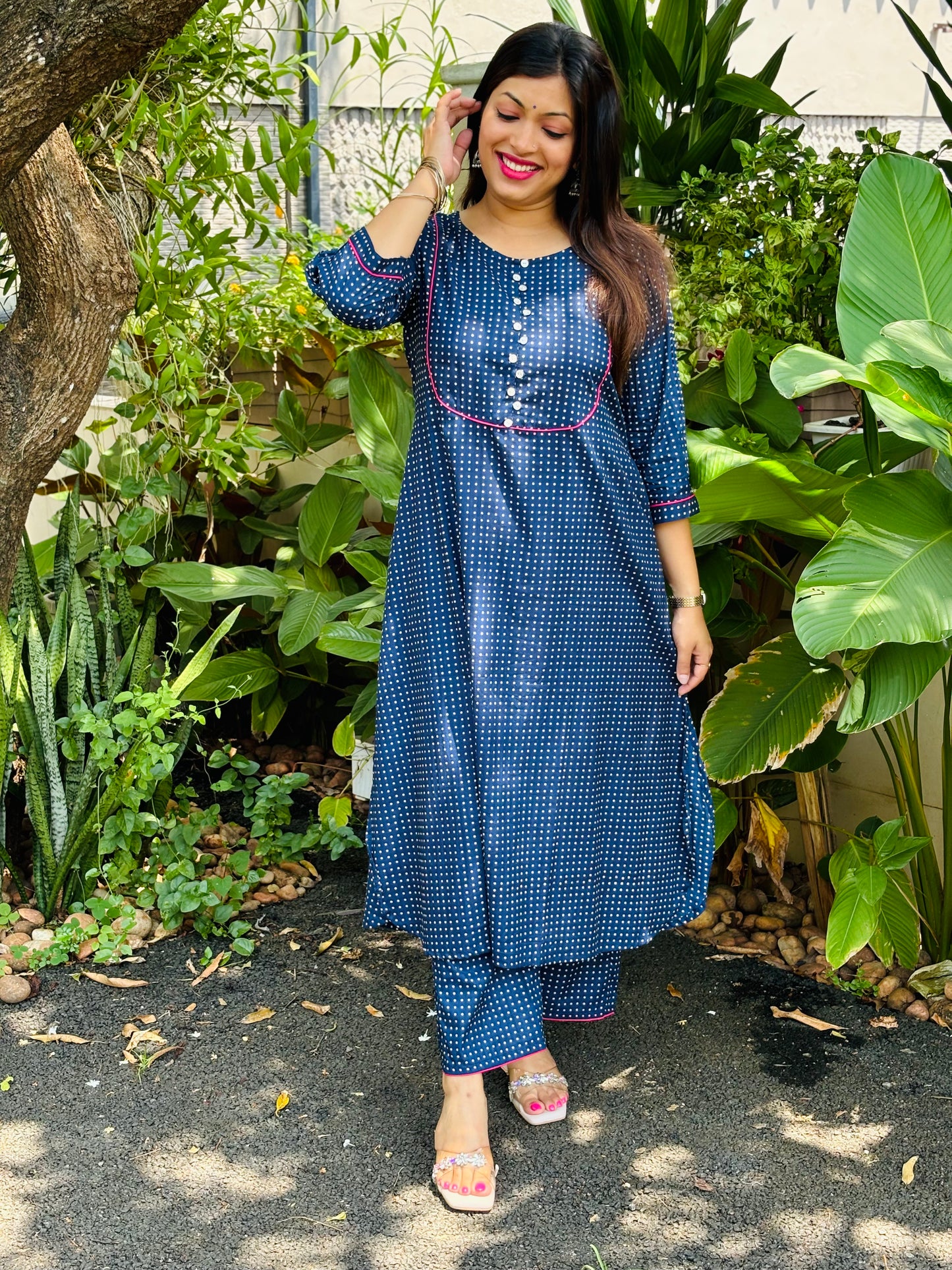 Small Navy Blue Polka Dots Cotton Co-ord Set
