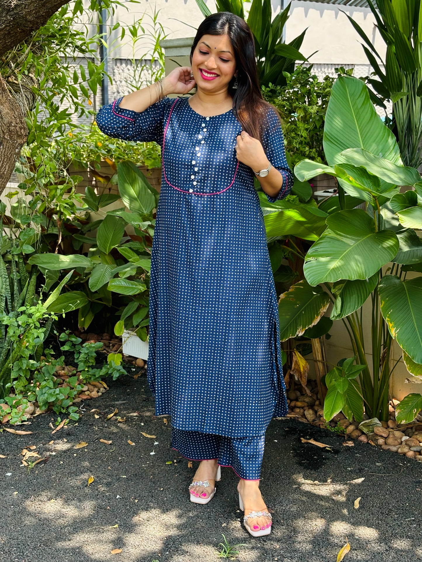 Small Navy Blue Polka Dots Cotton Co-ord Set