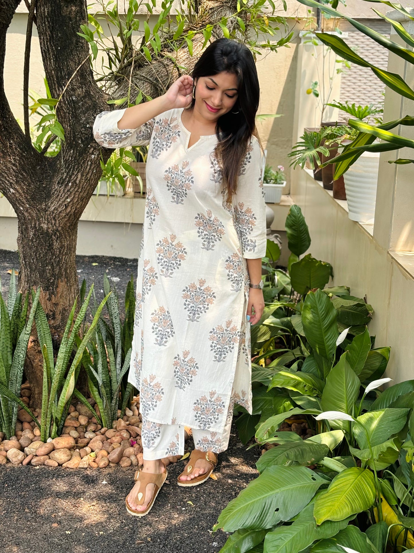 Office co-ord Peach Floral Cotton Co-ord Set Product Code : D126PEACH