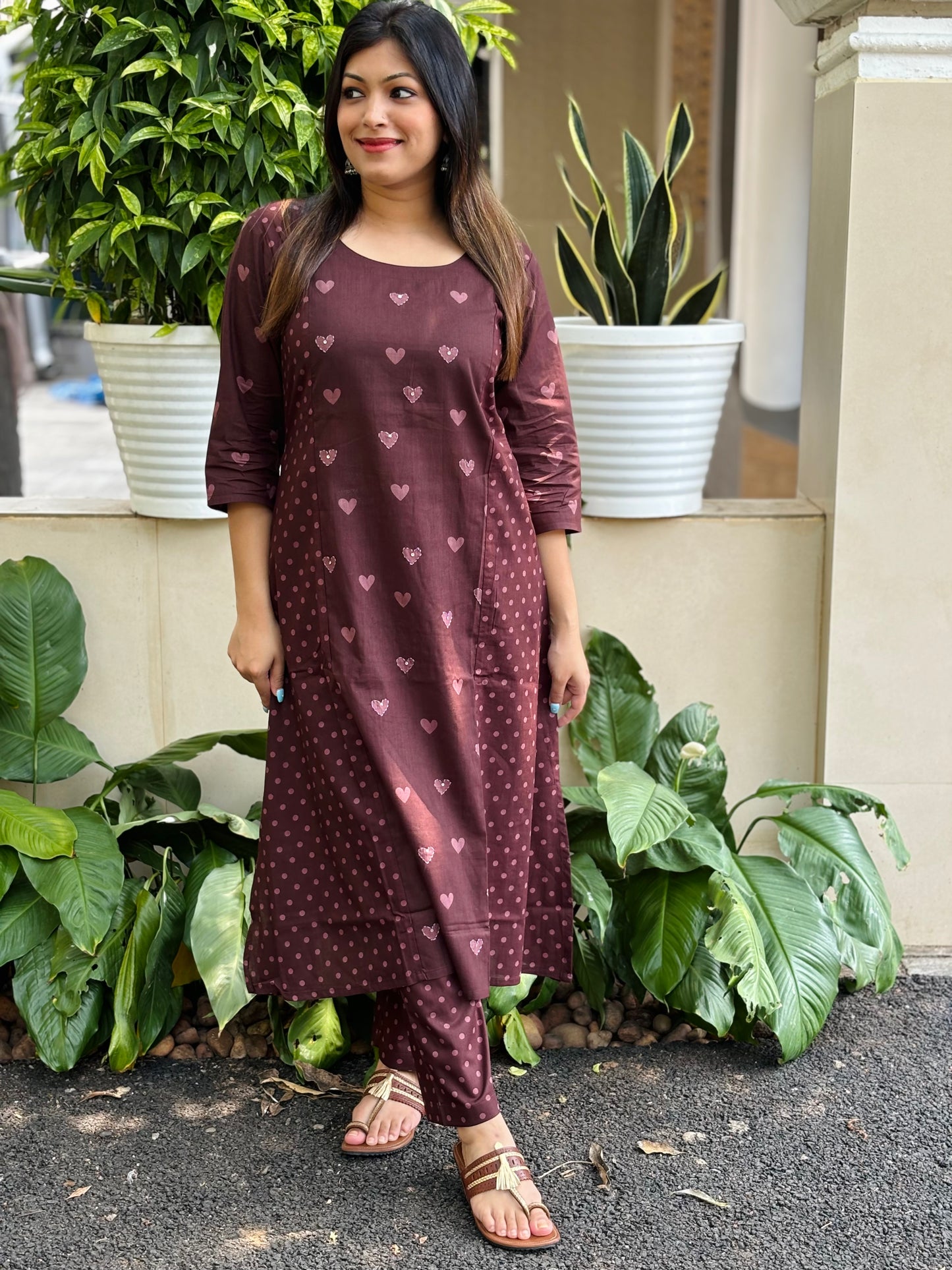 Brown Hearts Cotton Co-ord Set