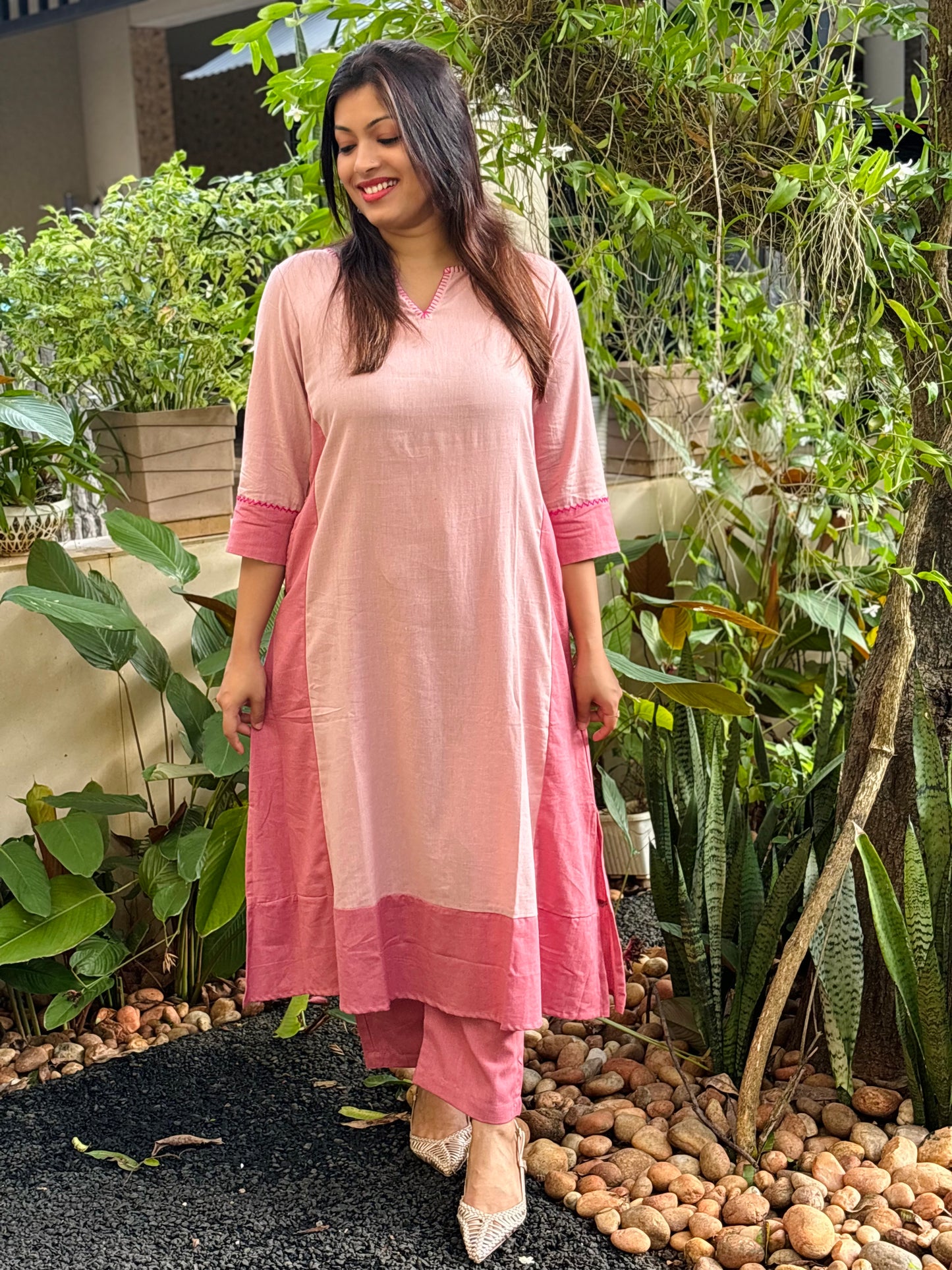 Light and Dark Peach Plain Cotton Co-ord Set